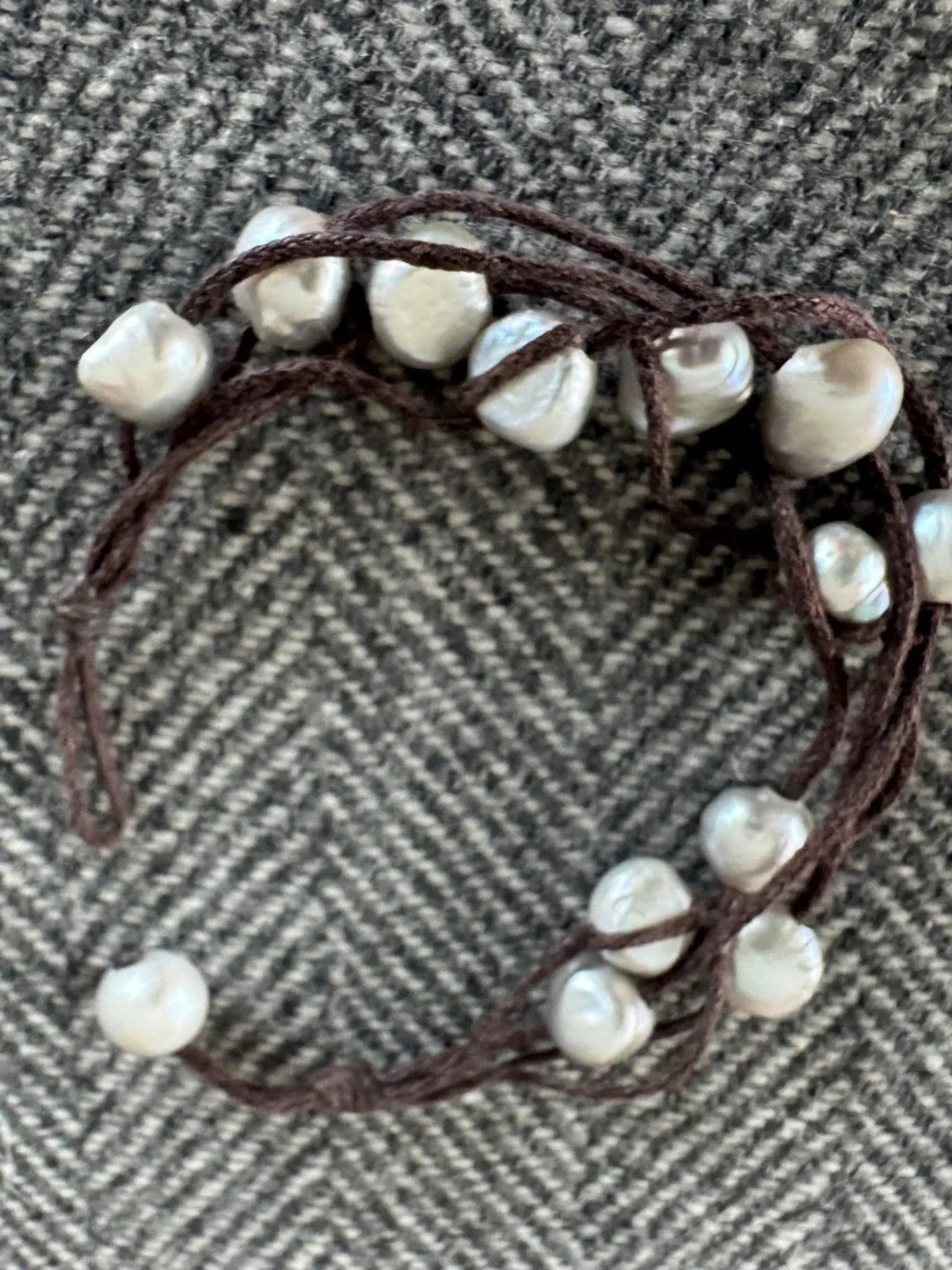 ROOST, MULTI STRAND GRAY RIVER, PEARL BRACELET WITH PEARL LOOP CLOSURE